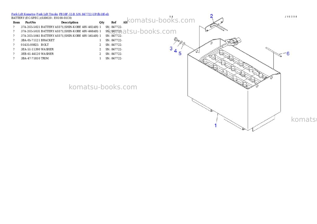 Komatsu FB18F-12-B S/N 847722-UP Parts catalog cover