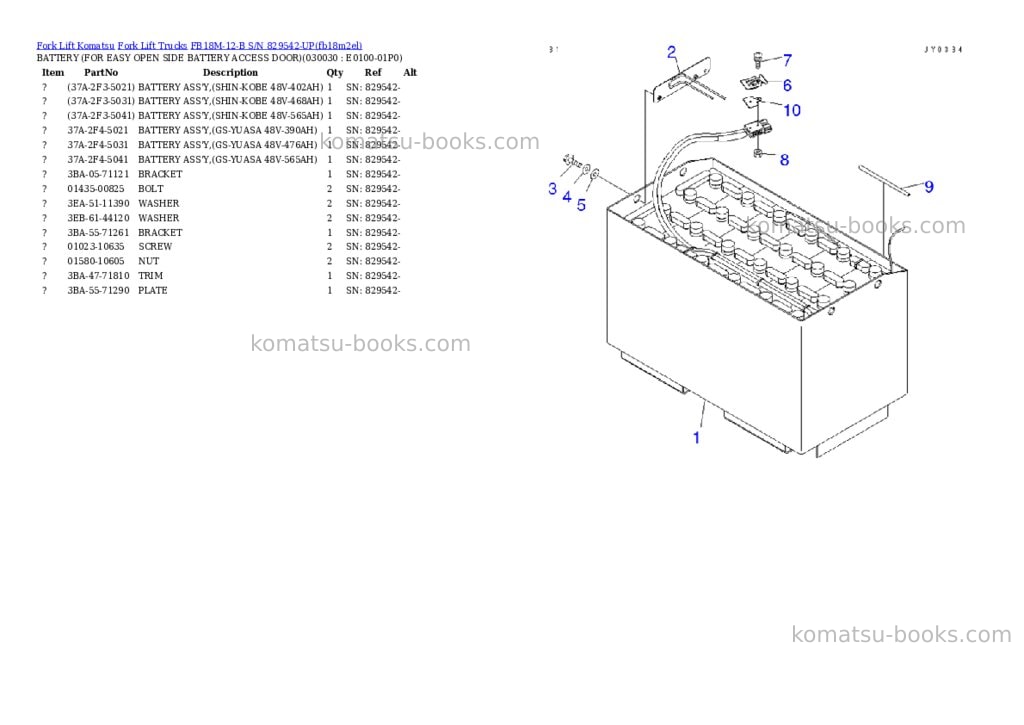 Komatsu FB18M-12-B S/N 829542-UP Parts catalog cover Page 2 Komatsu FB18M-12-B S/N 829542-UP Parts catalog cover Page 2
