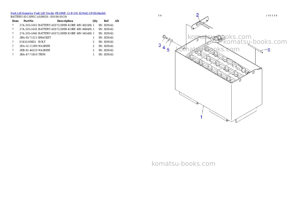 Komatsu FB18MF-12-B S/N 829542-UP Parts catalog cover