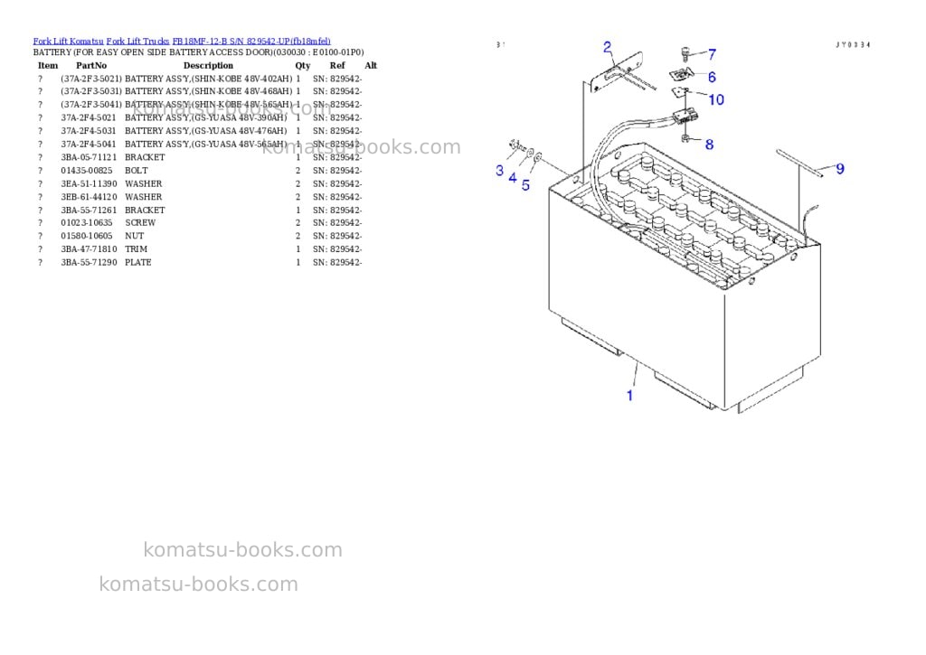 Komatsu FB18MF-12-B S/N 829542-UP Parts catalog cover Page 2