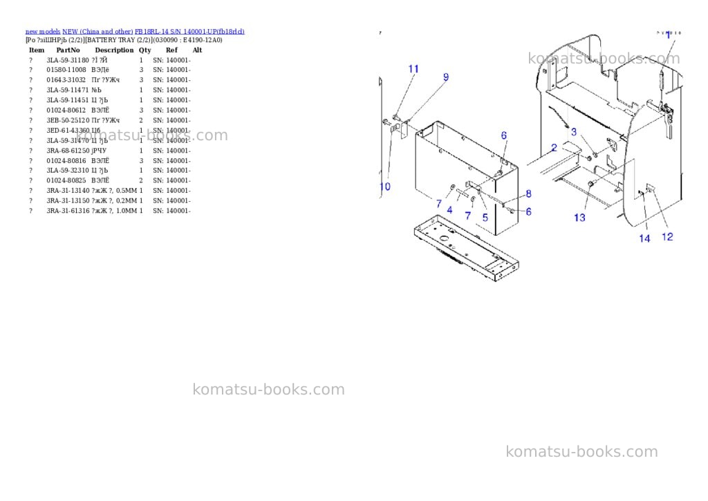 Komatsu fb18rl-14 s/n 140001-up Parts catalog cover Page 8 Komatsu fb18rl-14 s/n 140001-up Parts catalog cover Page 8