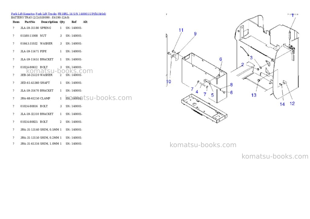 Komatsu FB18RL-14 S/N 140001-UP Parts catalog cover Page 8 Komatsu FB18RL-14 S/N 140001-UP Parts catalog cover Page 8