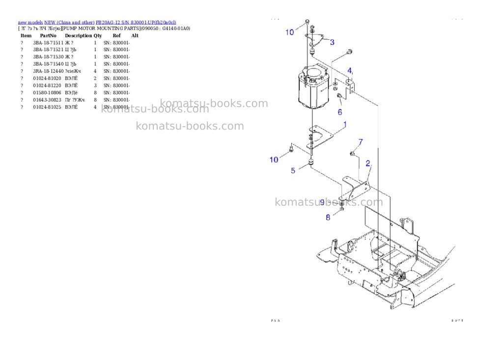Komatsu fb20ag-12 s/n 830001-up Parts catalog cover Page 9 Komatsu fb20ag-12 s/n 830001-up Parts catalog cover Page 9