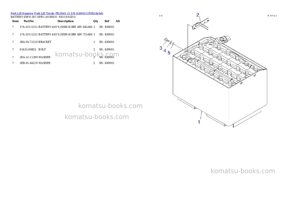 Komatsu FB20AG-12 S/N 830001-UP Parts catalog cover Komatsu FB20AG-12 S/N 830001-UP Parts catalog cover