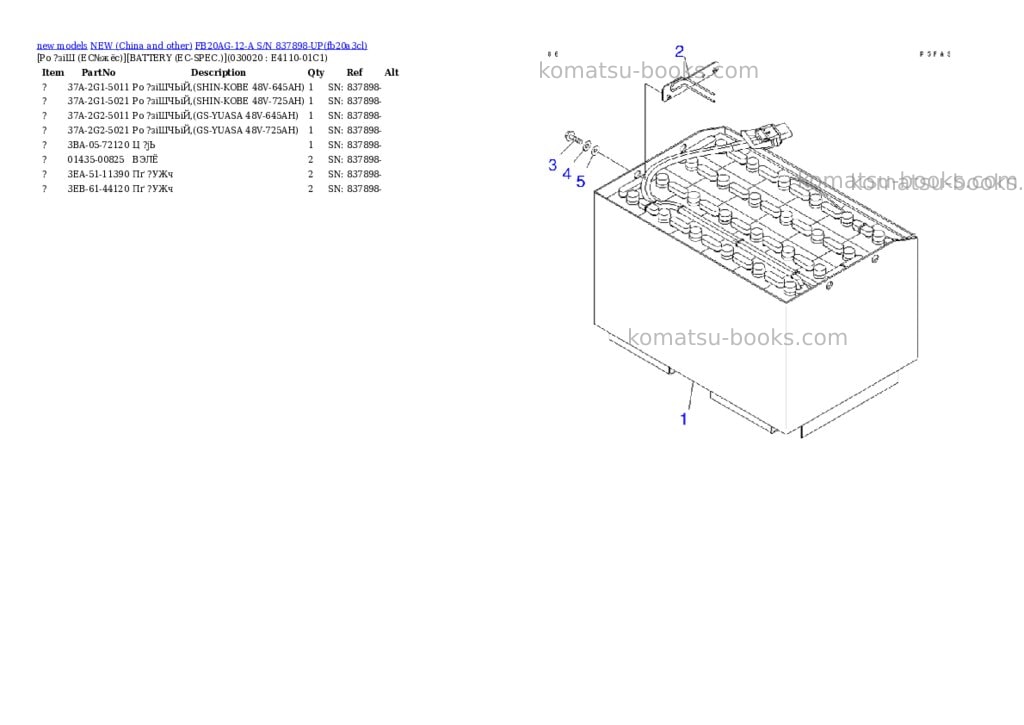 Komatsu fb20ag-12-a s/n 837898-up Parts catalog cover Komatsu fb20ag-12-a s/n 837898-up Parts catalog cover
