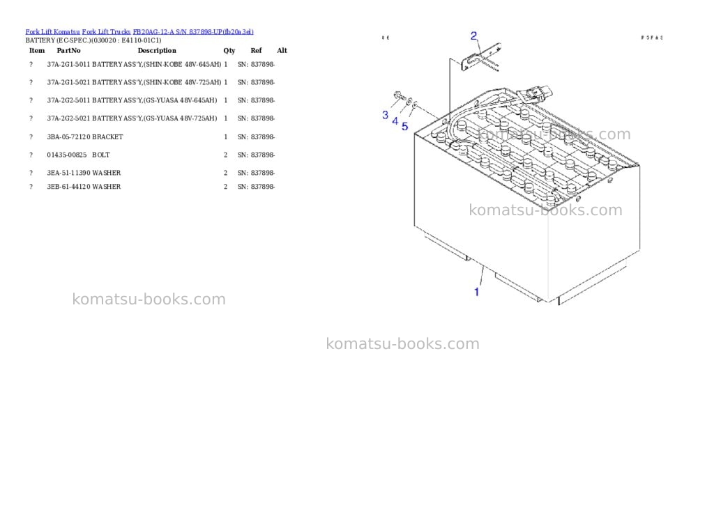 Komatsu FB20AG-12-A S/N 837898-UP Parts catalog cover Komatsu FB20AG-12-A S/N 837898-UP Parts catalog cover