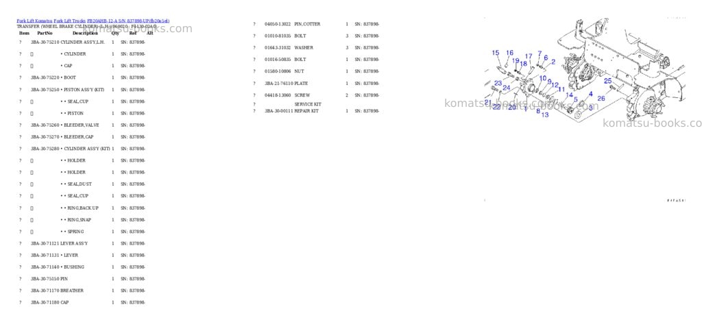 Komatsu fb20ahb-12-a s/n 837898-up Parts catalog cover