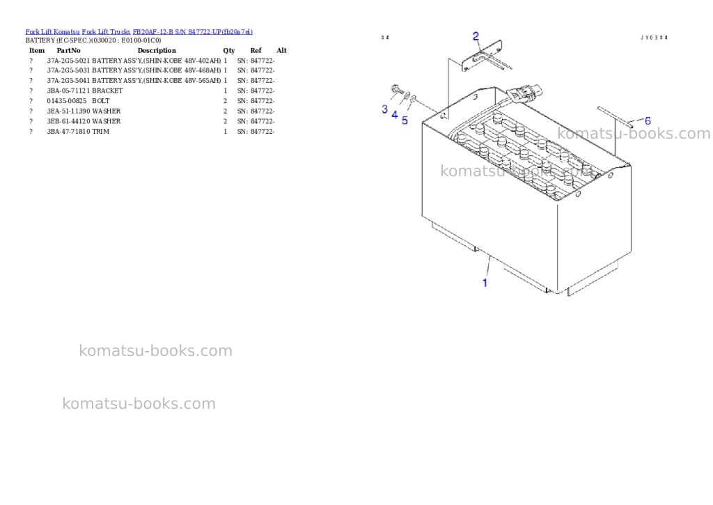 Komatsu FB20AF-12-B S/N 847722-UP Parts catalog cover