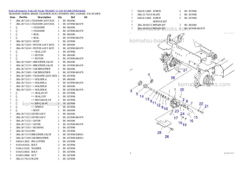 Komatsu FB20AFU-12 S/N 837898-UP Parts catalog cover Komatsu FB20AFU-12 S/N 837898-UP Parts catalog cover