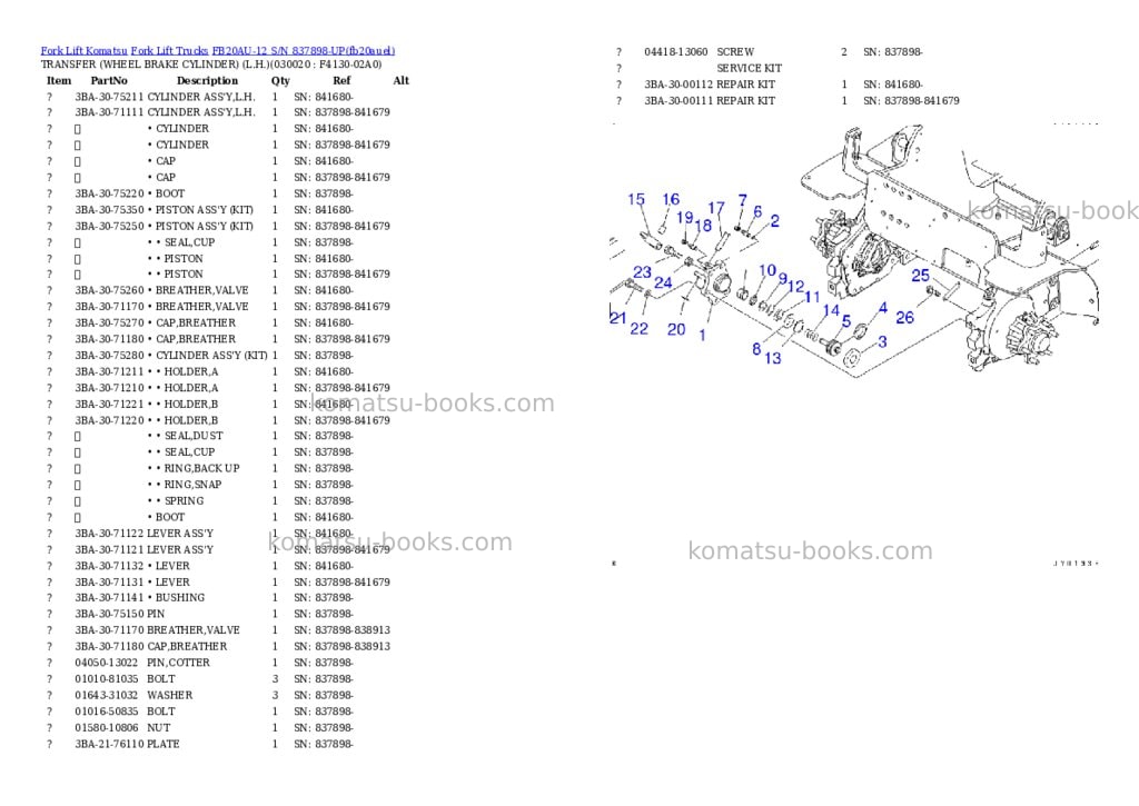 Komatsu FB20AU-12 S/N 837898-UP Parts catalog cover