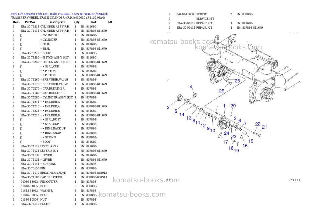 Komatsu FB20AU-12 S/N 837898-UP Parts catalog cover Page 2