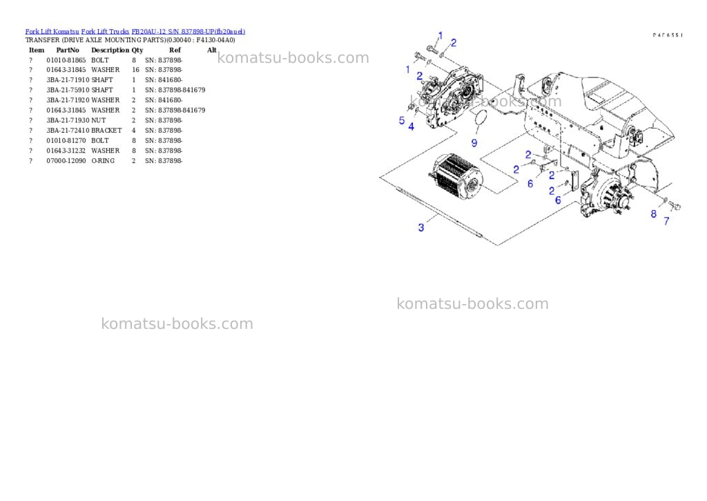 Komatsu FB20AU-12 S/N 837898-UP Parts catalog cover Page 3