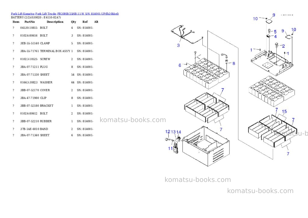 Komatsu fb20hb/25hb-11 s/n 814001-up Parts catalog cover