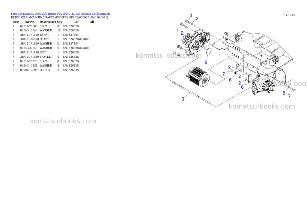 Komatsu FB20MFU-12 S/N 826828-UP Parts catalog cover Page 7 Komatsu FB20MFU-12 S/N 826828-UP Parts catalog cover Page 7