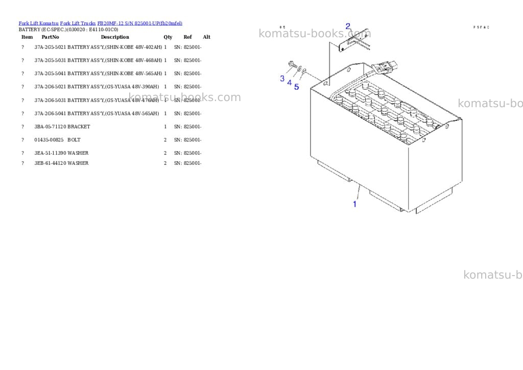 Komatsu fb20mf-12 s/n 825001-up Parts catalog cover Komatsu fb20mf-12 s/n 825001-up Parts catalog cover