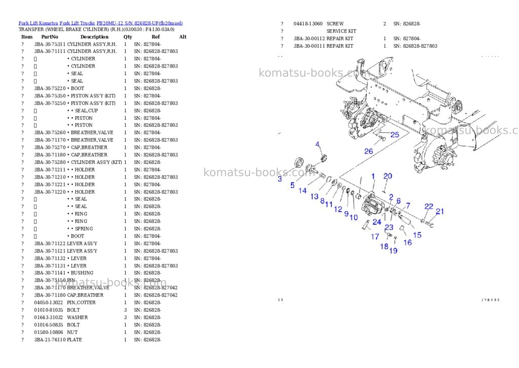 Komatsu FB20MU-12 S/N 826828-UP Parts catalog cover Page 2 Komatsu FB20MU-12 S/N 826828-UP Parts catalog cover Page 2