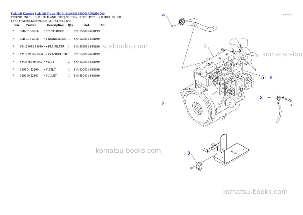 Komatsu FD10-18-20 S/N 650001-UP Parts catalog cover Page 2 Komatsu FD10-18-20 S/N 650001-UP Parts catalog cover Page 2