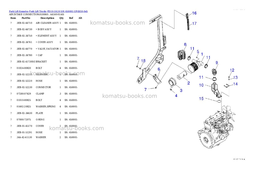 Komatsu FD10-18-20 S/N 650001-UP Parts catalog cover Page 5 Komatsu FD10-18-20 S/N 650001-UP Parts catalog cover Page 5