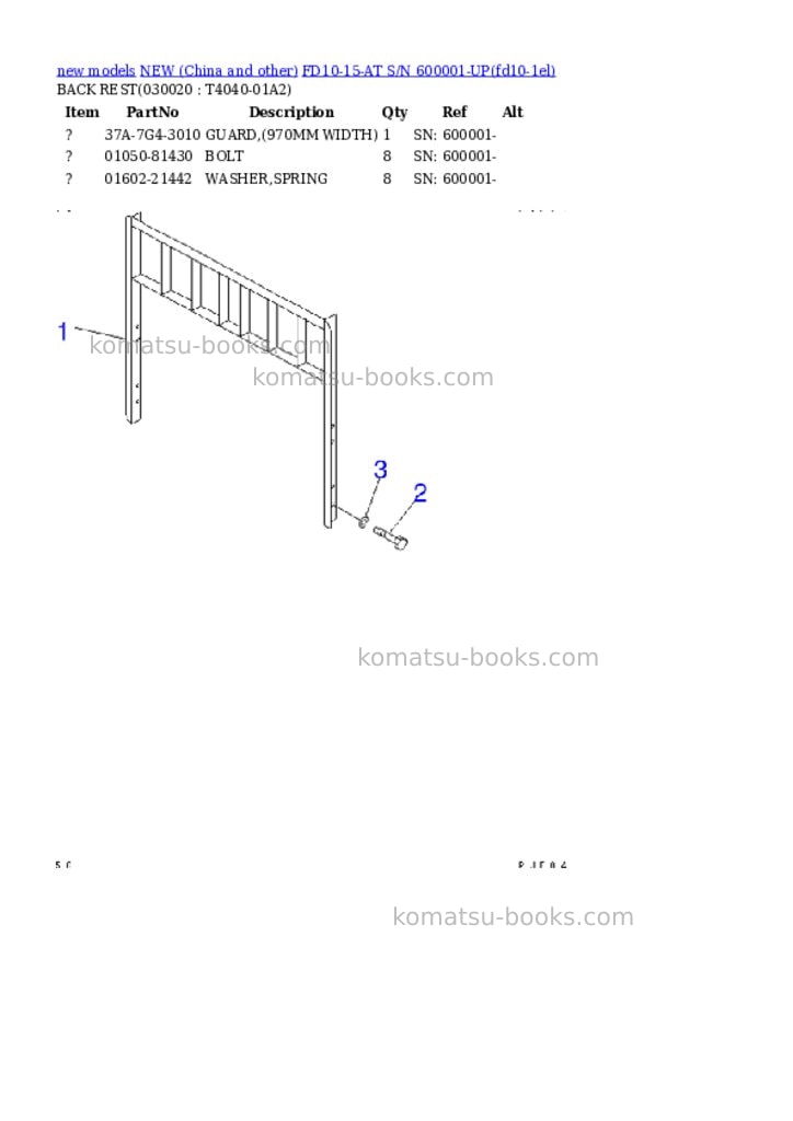 Komatsu FD10-15-AT S/N 600001-UP Parts catalog cover Komatsu FD10-15-AT S/N 600001-UP Parts catalog cover