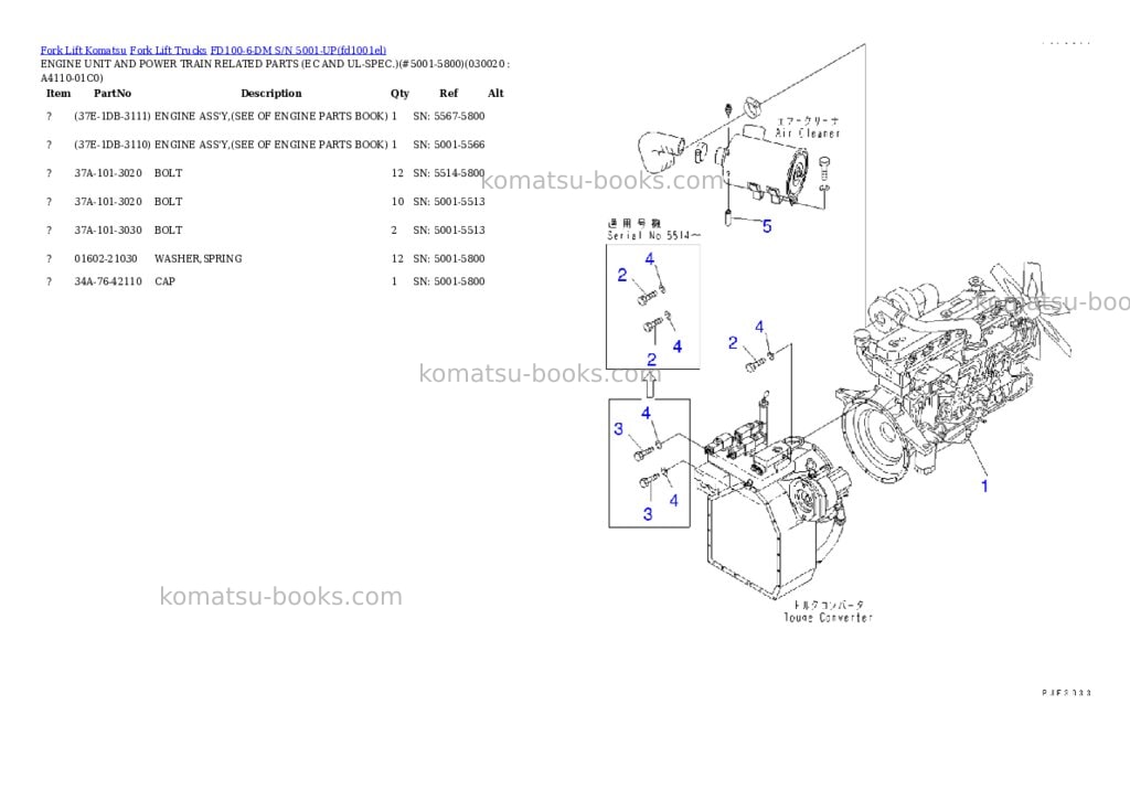 Komatsu fd100-6-dm s/n 5001-up Parts catalog cover Komatsu fd100-6-dm s/n 5001-up Parts catalog cover