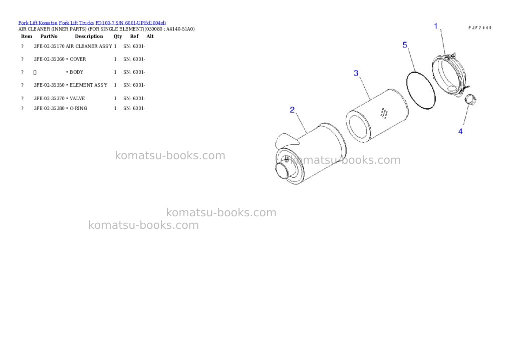 Komatsu fd100-7 s/n 6001-up Parts catalog cover Page 7 Komatsu fd100-7 s/n 6001-up Parts catalog cover Page 7