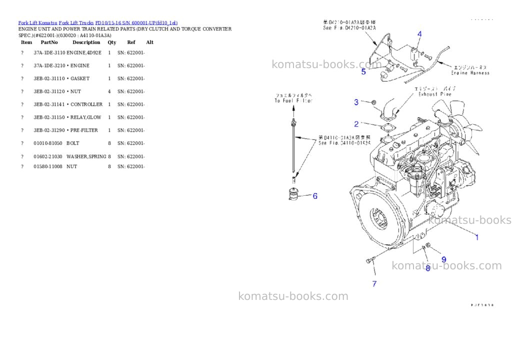 Komatsu fd10-15 s/n 210001-up Parts catalog cover Komatsu fd10-15 s/n 210001-up Parts catalog cover