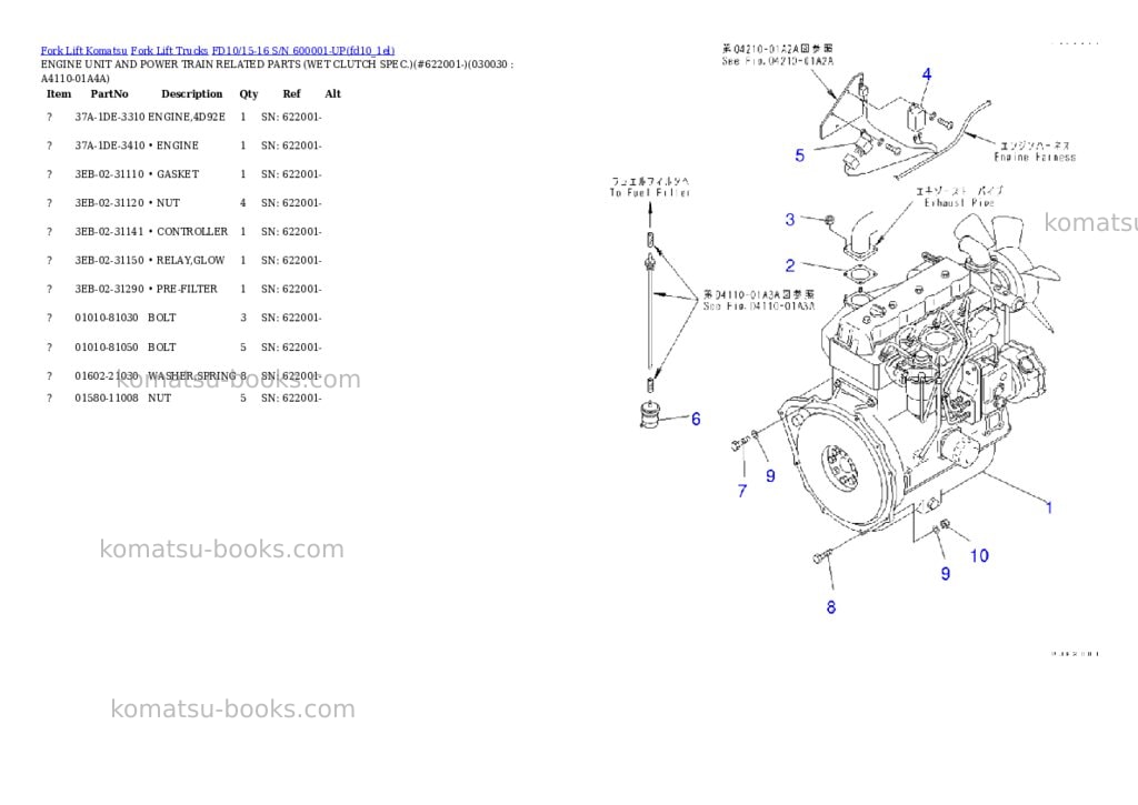 Komatsu fd10-15 s/n 210001-up Parts catalog cover Page 2 Komatsu fd10-15 s/n 210001-up Parts catalog cover Page 2