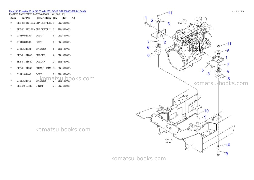 Komatsu fd10c-17 s/n 630001-up Parts catalog cover