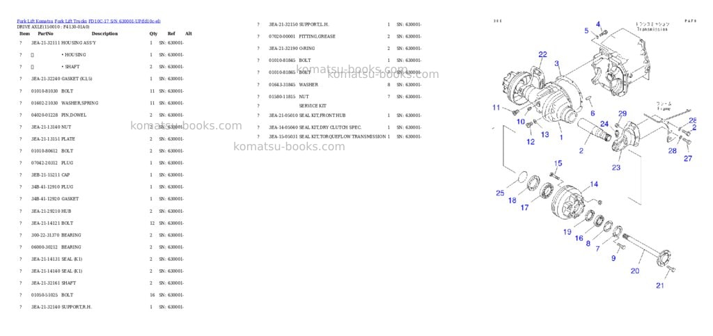 Komatsu fd10c-17 s/n 630001-up Parts catalog cover Page 10
