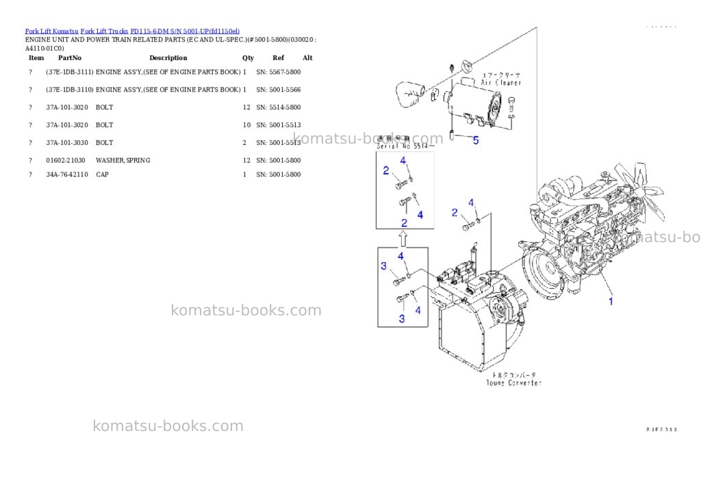 Komatsu fd115-6-dm s/n 5001-up Parts catalog cover Komatsu fd115-6-dm s/n 5001-up Parts catalog cover