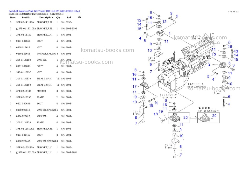 Komatsu fd115-6 s/n 5001-up Parts catalog cover Komatsu fd115-6 s/n 5001-up Parts catalog cover