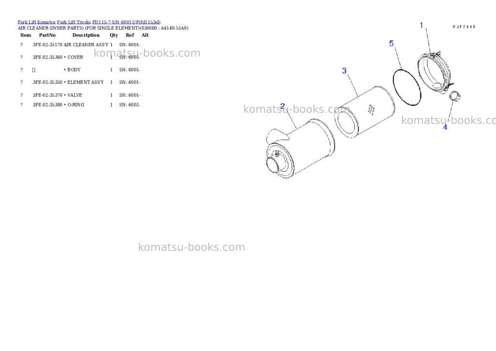 Komatsu fd115-7 s/n 6001-up Parts catalog cover Page 7 Komatsu fd115-7 s/n 6001-up Parts catalog cover Page 7