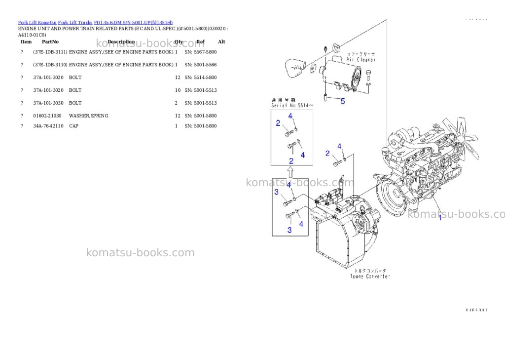 Komatsu fd135-6-dm s/n 5001-up Parts catalog cover