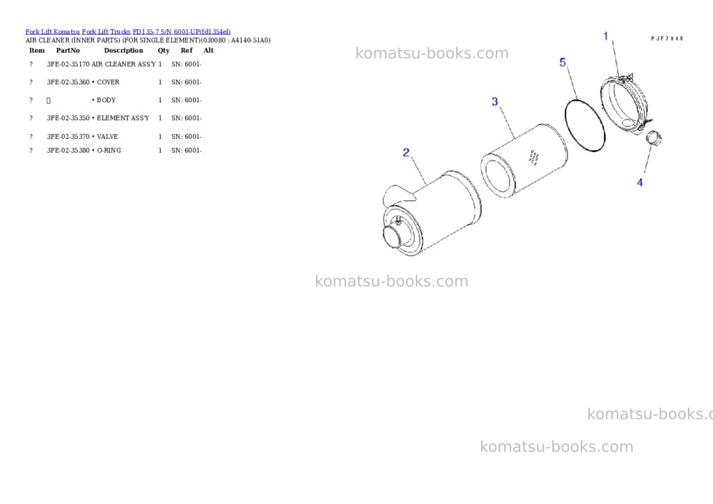 Komatsu fd135-7 s/n 6001-up Parts catalog cover Page 7 Komatsu fd135-7 s/n 6001-up Parts catalog cover Page 7