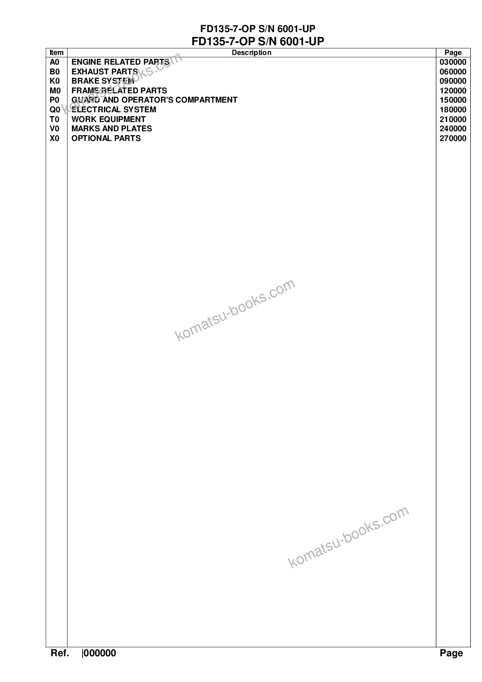 Komatsu fd135-7-op s/n 6001-up Parts catalog cover Komatsu fd135-7-op s/n 6001-up Parts catalog cover