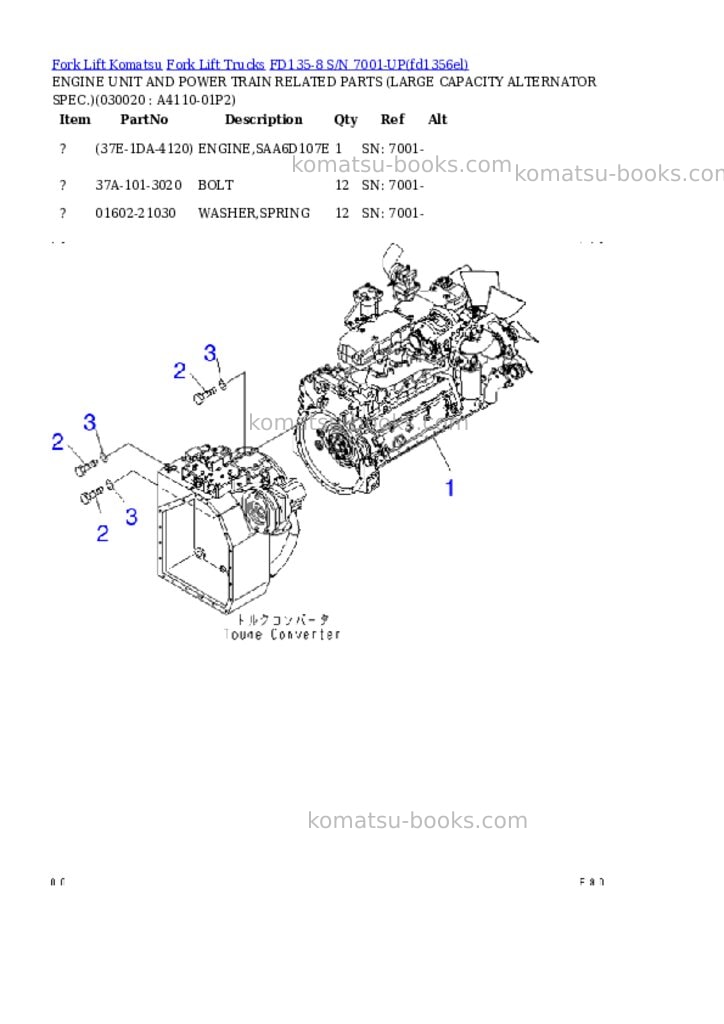 Komatsu fd135-8 s/n 7001-up Parts catalog cover Komatsu fd135-8 s/n 7001-up Parts catalog cover