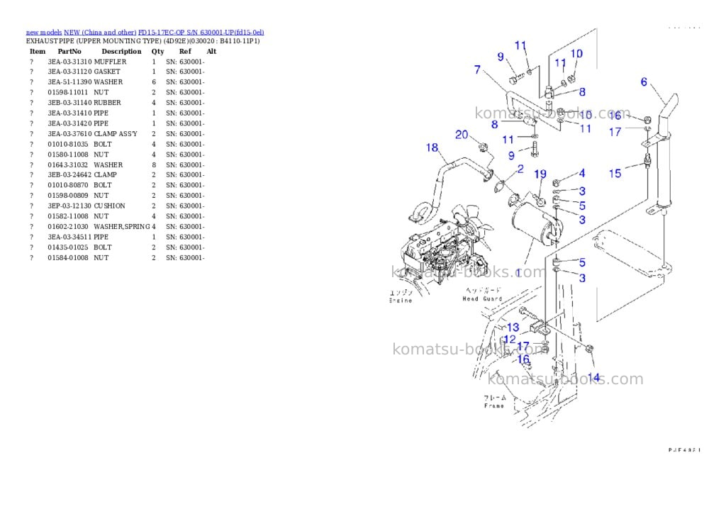 Komatsu fd15-17ec-op s/n 630001-up Parts catalog cover Komatsu fd15-17ec-op s/n 630001-up Parts catalog cover