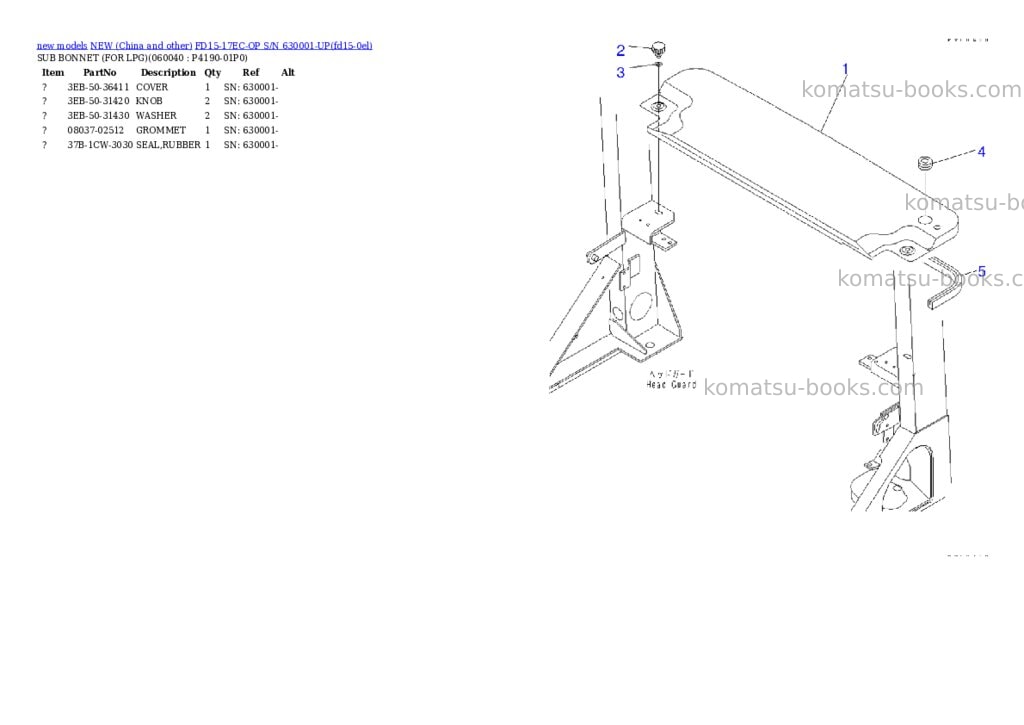 Komatsu fd15-17ec-op s/n 630001-up Parts catalog cover Page 5 Komatsu fd15-17ec-op s/n 630001-up Parts catalog cover Page 5