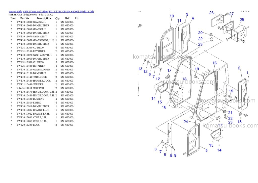 Komatsu fd15-17ec-op s/n 630001-up Parts catalog cover Page 7 Komatsu fd15-17ec-op s/n 630001-up Parts catalog cover Page 7