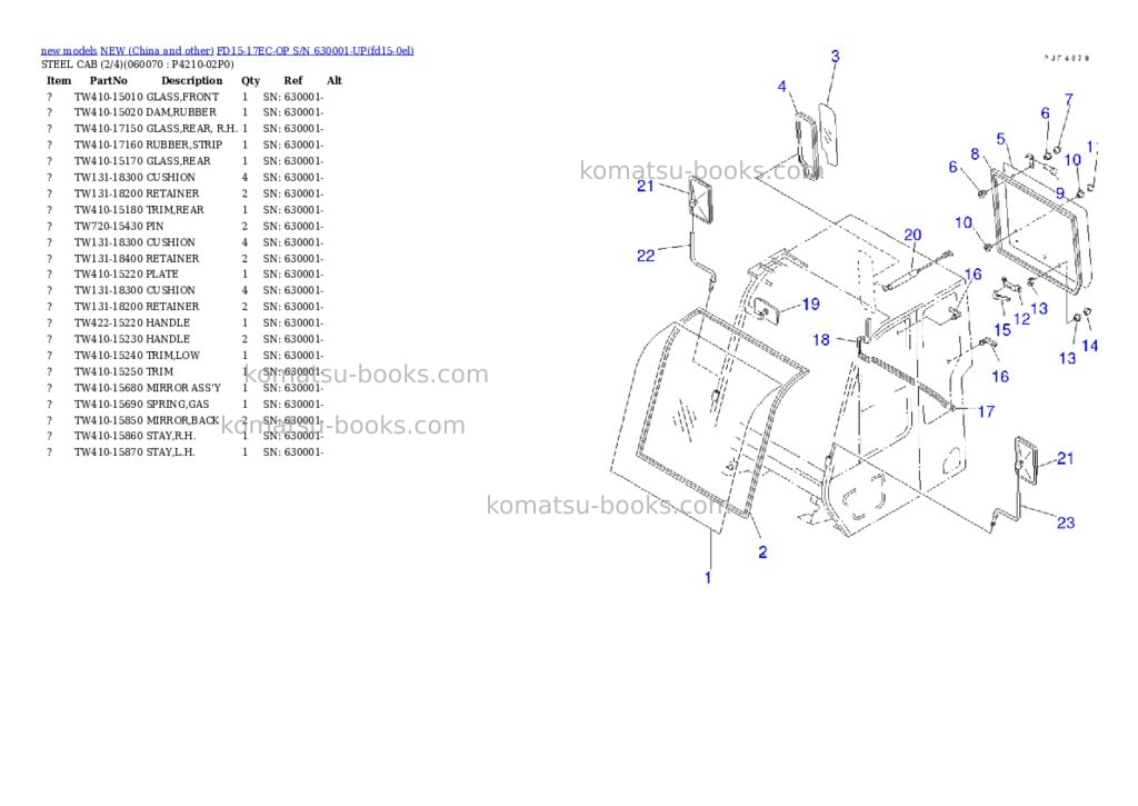 Komatsu fd15-17ec-op s/n 630001-up Parts catalog cover Page 8 Komatsu fd15-17ec-op s/n 630001-up Parts catalog cover Page 8