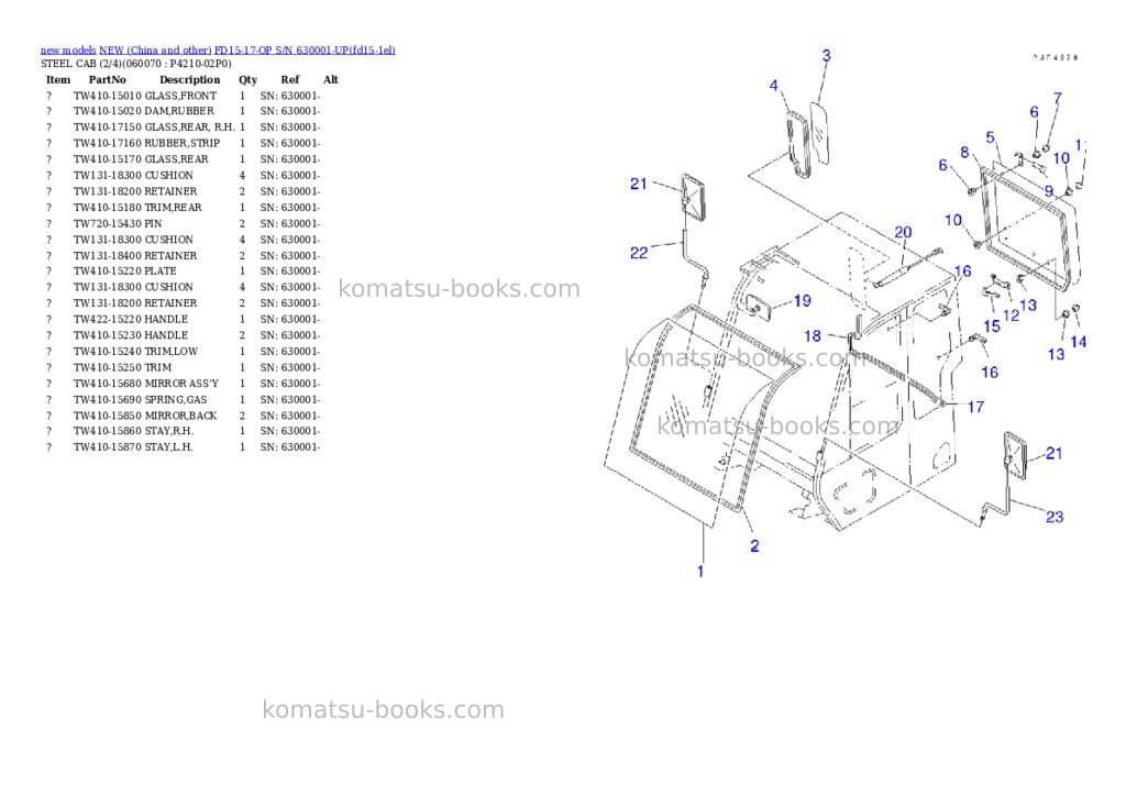 Komatsu fd15-17-op s/n 630001-up Parts catalog cover Page 10 Komatsu fd15-17-op s/n 630001-up Parts catalog cover Page 10