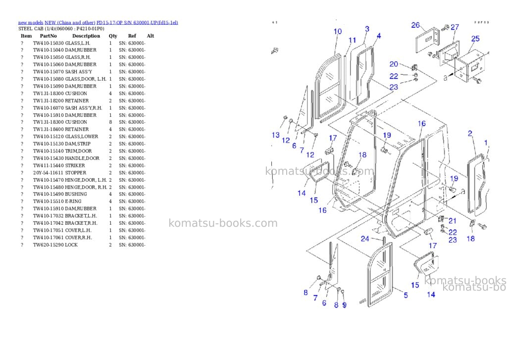 Komatsu fd15-17-op s/n 630001-up Parts catalog cover Page 9 Komatsu fd15-17-op s/n 630001-up Parts catalog cover Page 9