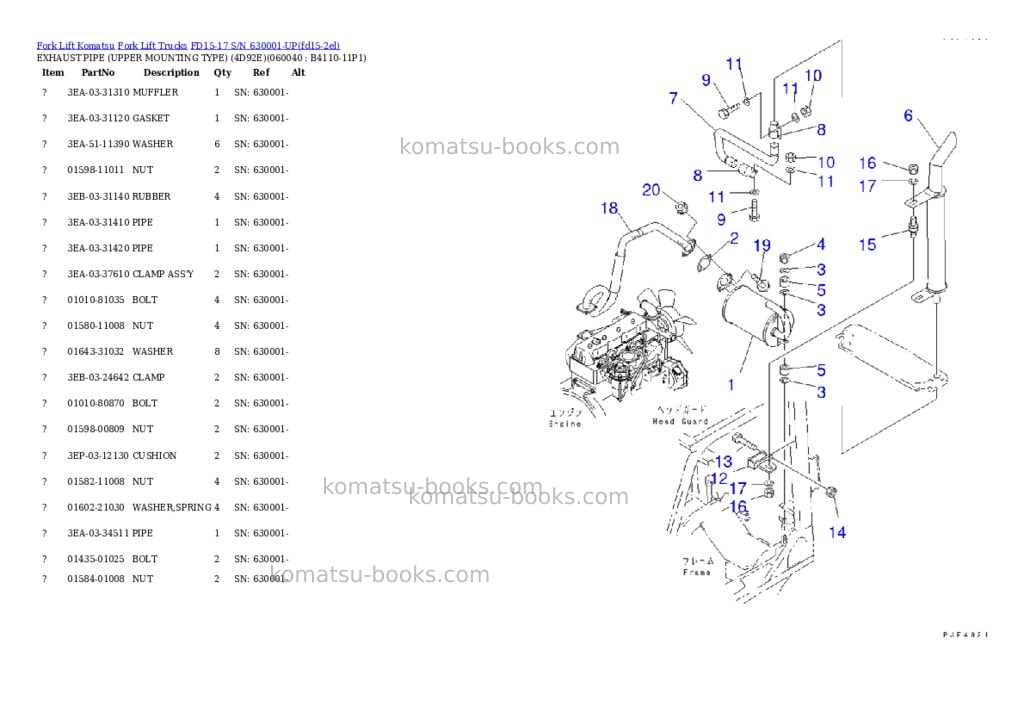 Komatsu FD15-17 S/N 630001-UP Parts catalog cover Page 6 Komatsu FD15-17 S/N 630001-UP Parts catalog cover Page 6