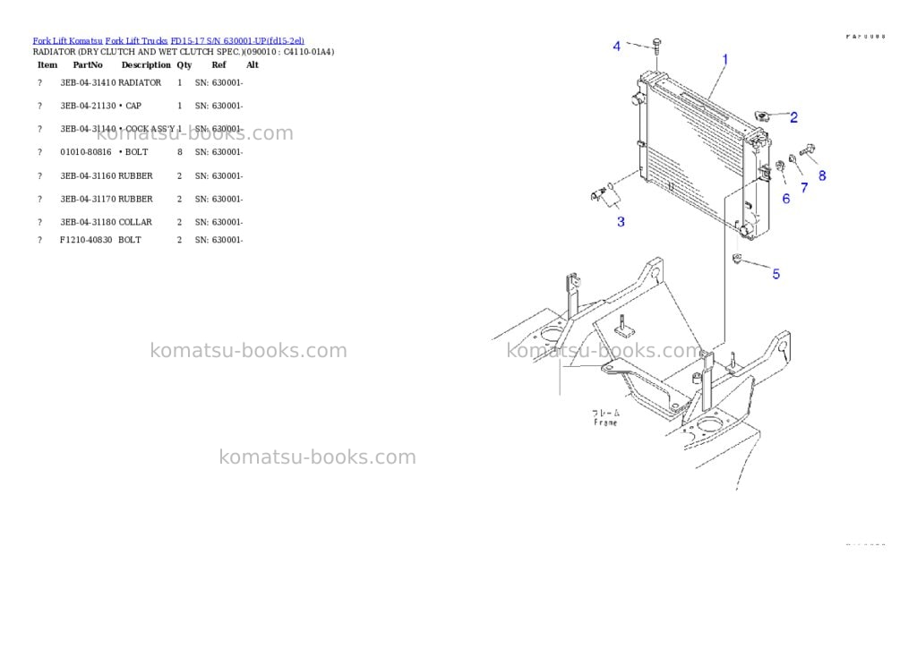 Komatsu FD15-17 S/N 630001-UP Parts catalog cover Page 8 Komatsu FD15-17 S/N 630001-UP Parts catalog cover Page 8