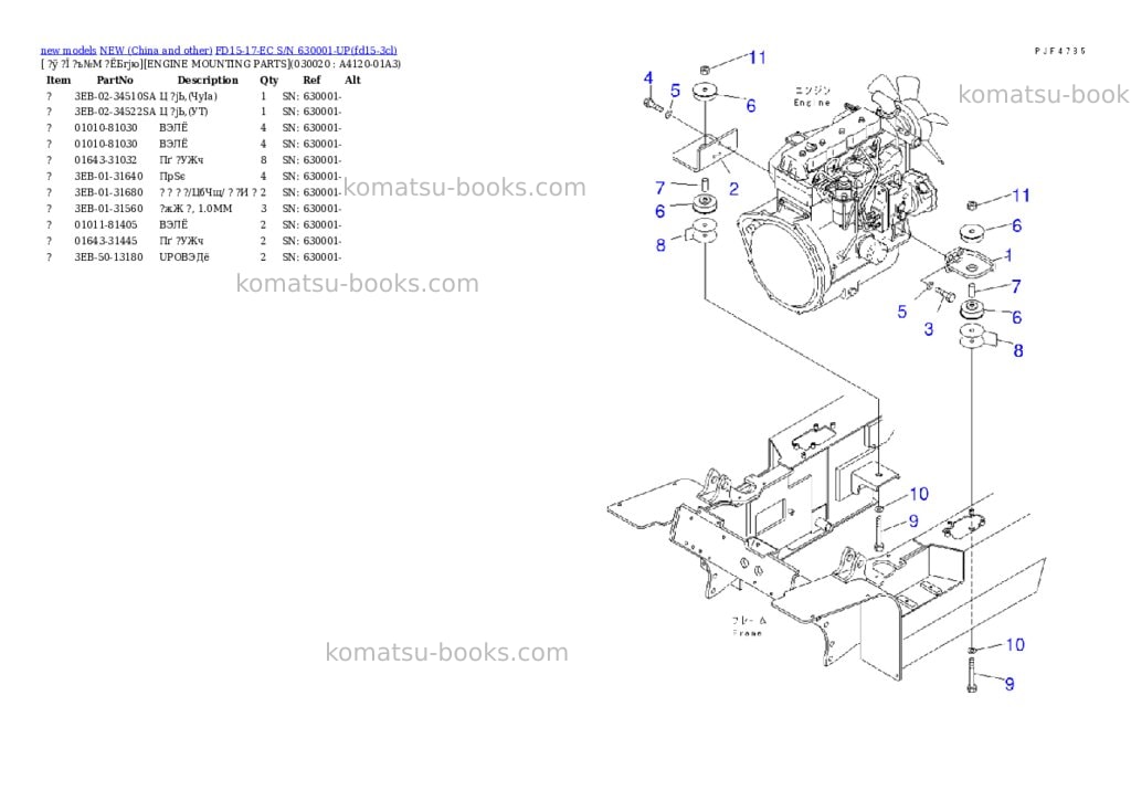 Komatsu fd15-17-ec s/n 630001-up Parts catalog cover Komatsu fd15-17-ec s/n 630001-up Parts catalog cover