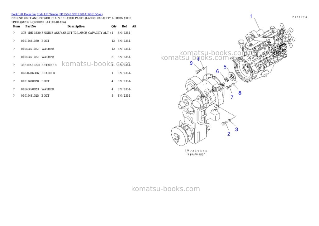 Komatsu fd150-6 s/n 2301-up Parts catalog cover Komatsu fd150-6 s/n 2301-up Parts catalog cover