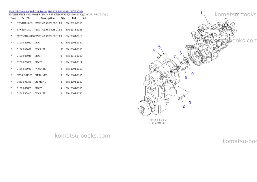 Komatsu fd150-6 s/n 2301-up Parts catalog cover Page 2 Komatsu fd150-6 s/n 2301-up Parts catalog cover Page 2