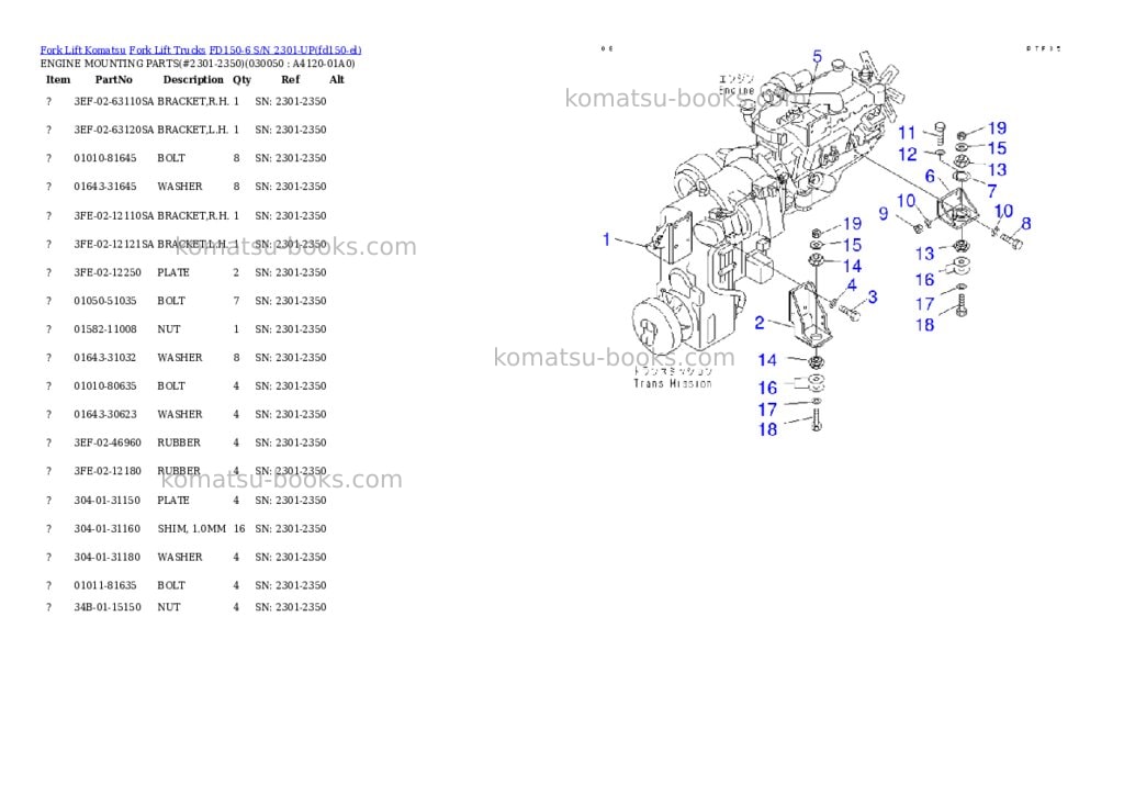 Komatsu fd150-6 s/n 2301-up Parts catalog cover Page 4 Komatsu fd150-6 s/n 2301-up Parts catalog cover Page 4