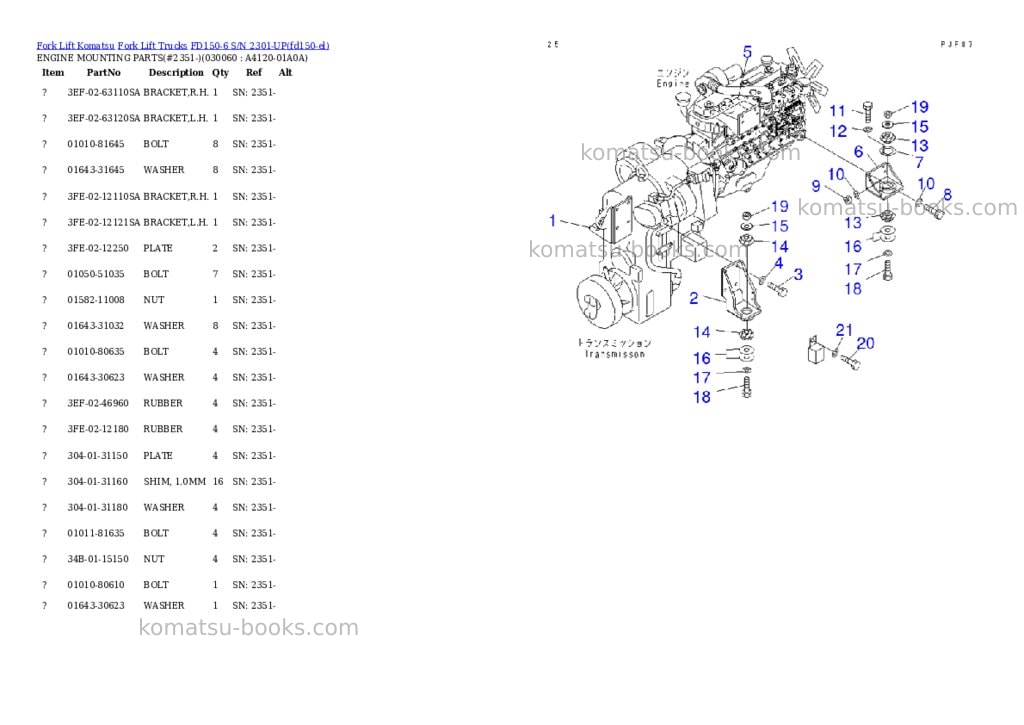 Komatsu fd150-6 s/n 2301-up Parts catalog cover Page 5 Komatsu fd150-6 s/n 2301-up Parts catalog cover Page 5