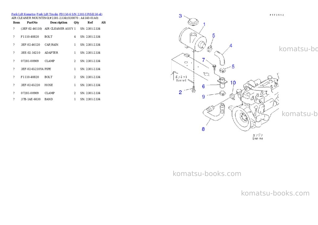 Komatsu fd150-6 s/n 2301-up Parts catalog cover Page 6 Komatsu fd150-6 s/n 2301-up Parts catalog cover Page 6